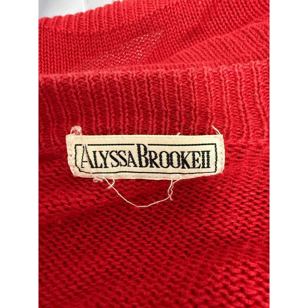 VTG 80's Alyssa Brooke Knit Sweater XXL Red Acrylic Deep V Neck Preppy Oversized - Picture 2 of 5